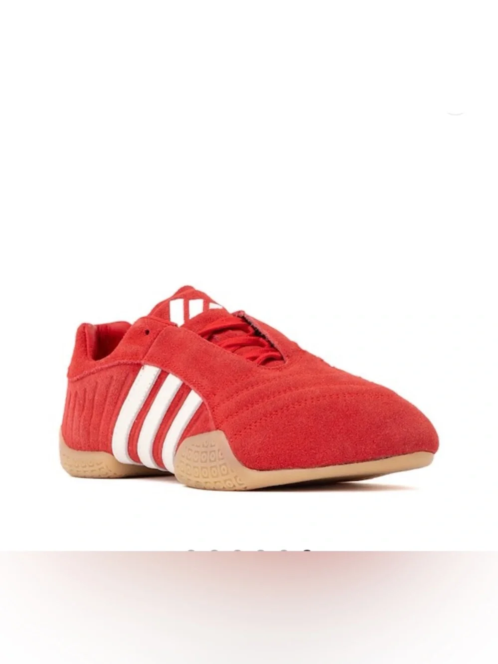 adidas Red Suede Trainer with White Stripes - Picture 4 of 7